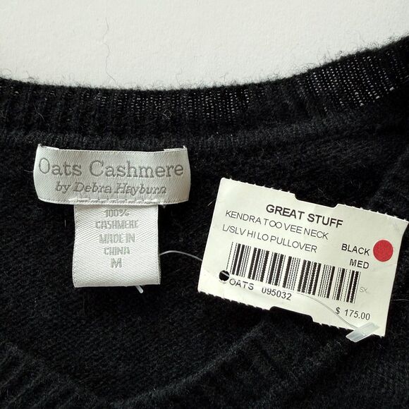 NWT Oats Cashmere by Debra Hayburn Kendra Too V-Neck Hi-Lo Sweater in Black M - Picture 5 of 9